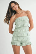 MABLE Pointelle Knit Fabric Ruffled Tube Romper - Rooted & Reckless Co.