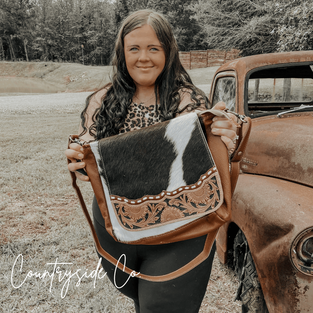 Magedalen Tooled Leather Cowhide Purse, Shoulder Bag - Rooted & Reckless Co.