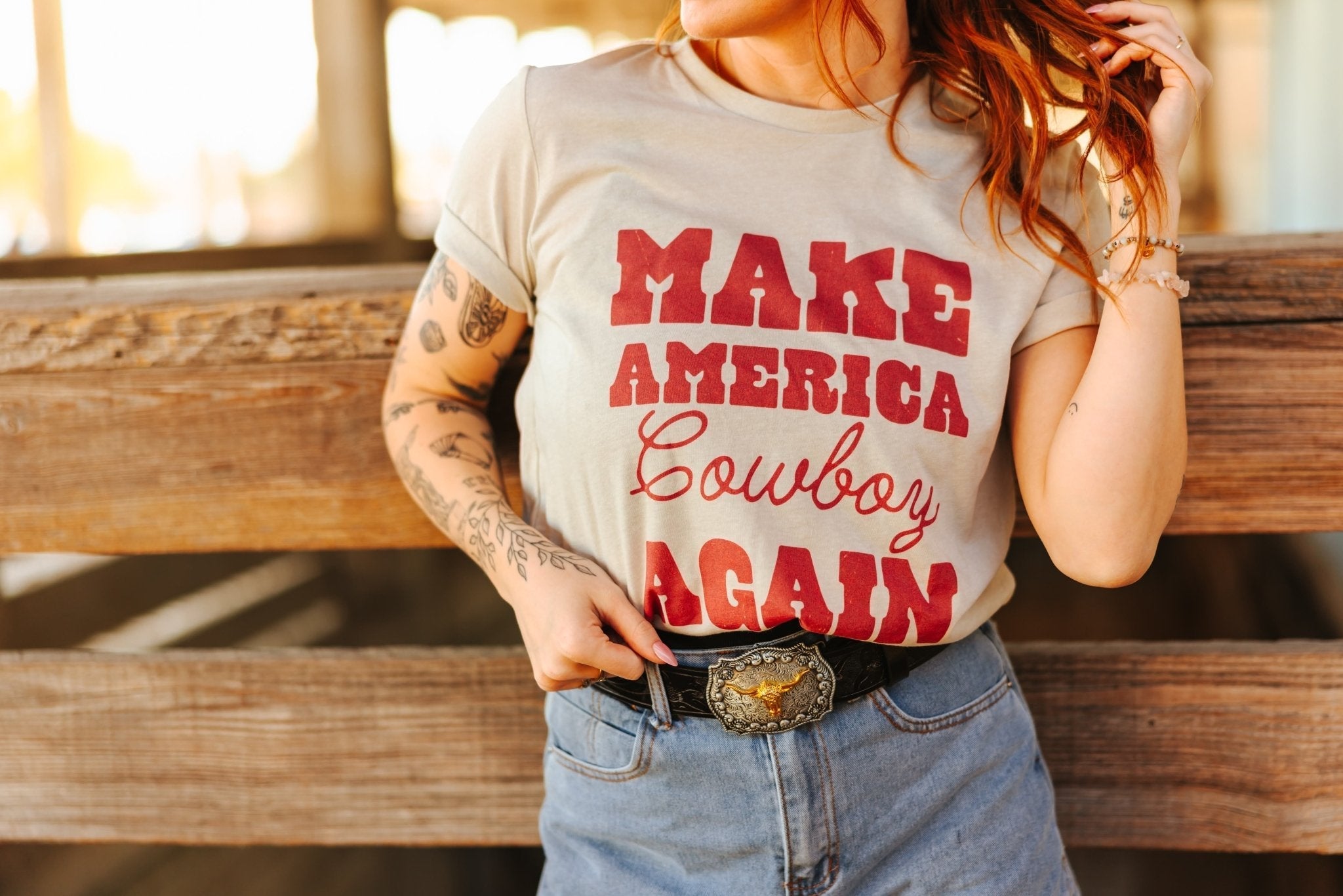 Make America Cowboy Again Stars Graphic Tee - Rooted & Reckless Co.