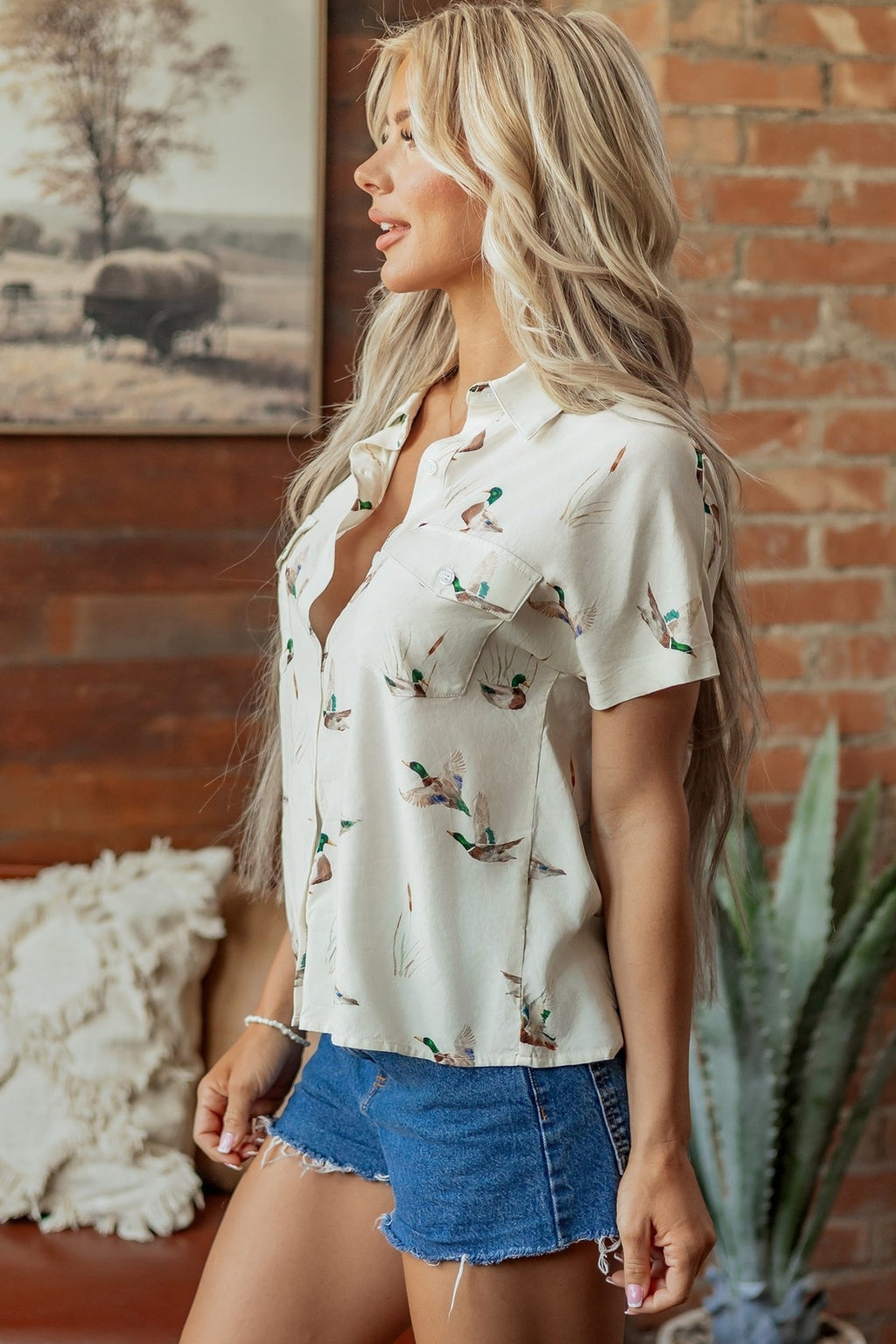Mallard Button Flap Pocket Collared Blouse - Rooted & Reckless Co.