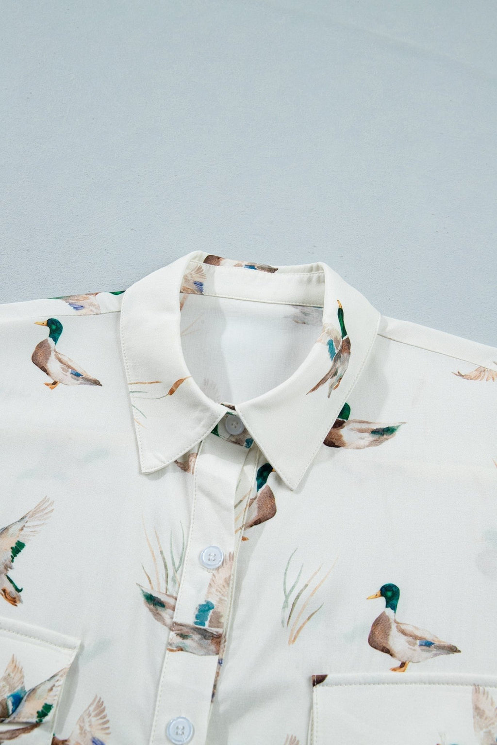 Mallard Button Flap Pocket Collared Blouse - Rooted & Reckless Co.