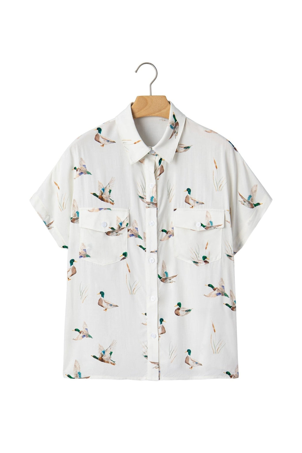Mallard Button Flap Pocket Collared Blouse - Rooted & Reckless Co.