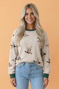 Mallard Duck Corded Knit Crew Neck Pullover Top - Rooted & Reckless Co.