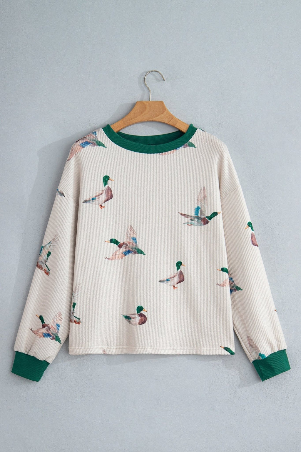 Mallard Duck Corded Knit Crew Neck Pullover Top - Rooted & Reckless Co.