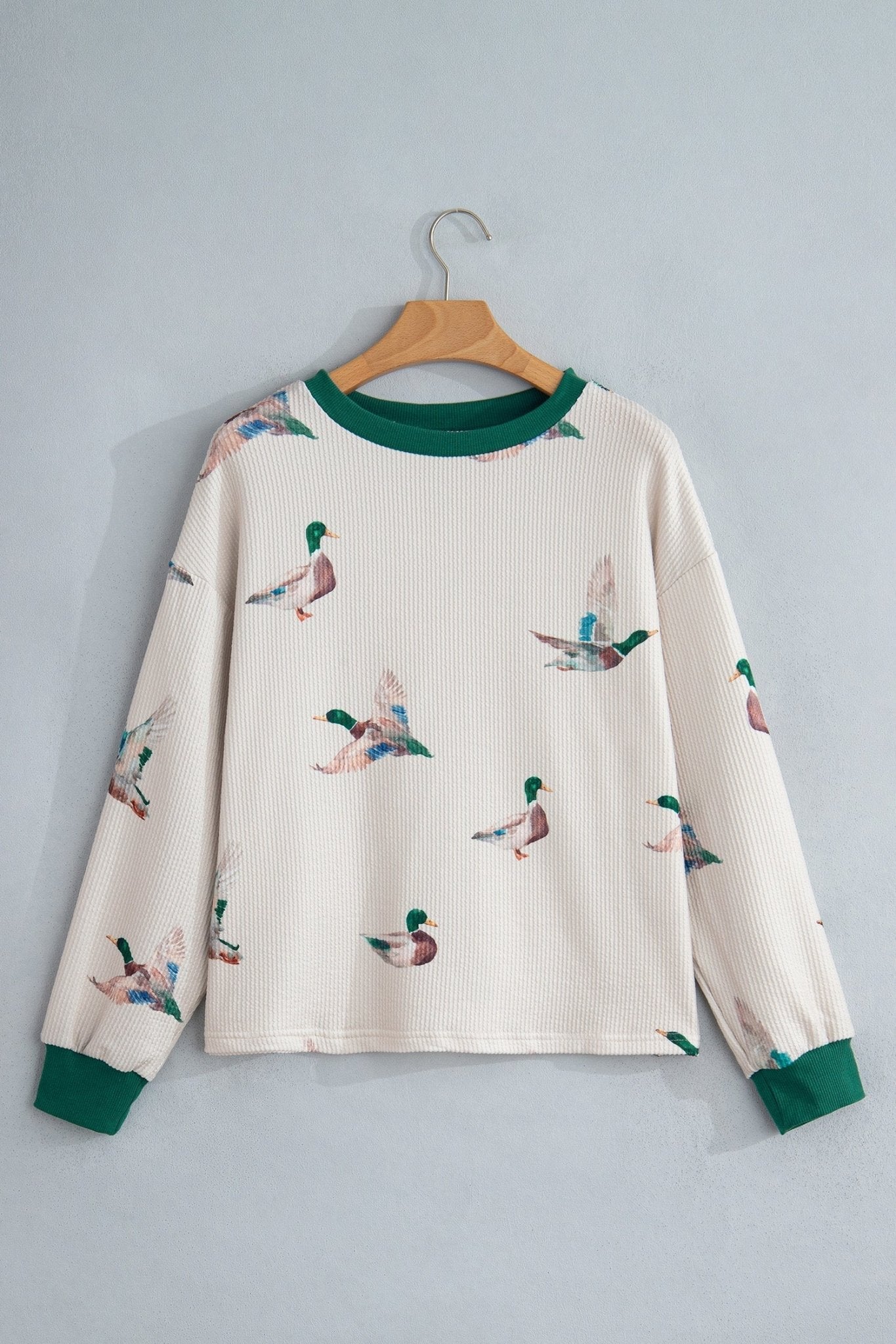 Mallard Duck Corded Knit Crew Neck Pullover Top - Rooted & Reckless Co.