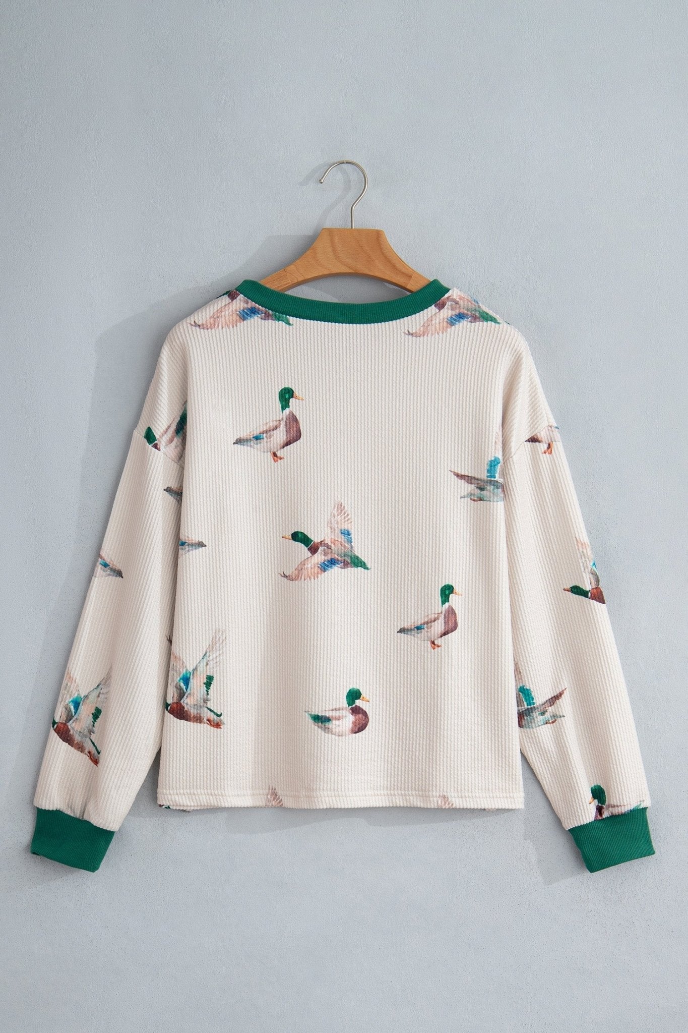 Mallard Duck Corded Knit Crew Neck Pullover Top - Rooted & Reckless Co.