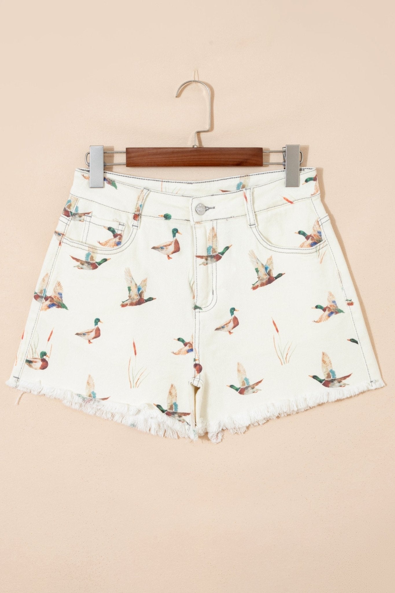 Mallard Duck Denim High Waist Frayed Shorts - Rooted & Reckless Co.