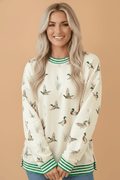 Mallard Stripe Contrast Trim Drop Shoulder Sweatshirt - Rooted & Reckless Co.