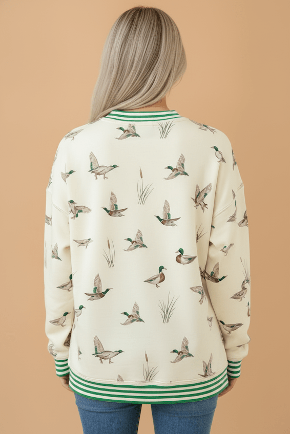 Mallard Stripe Contrast Trim Drop Shoulder Sweatshirt - Rooted & Reckless Co.