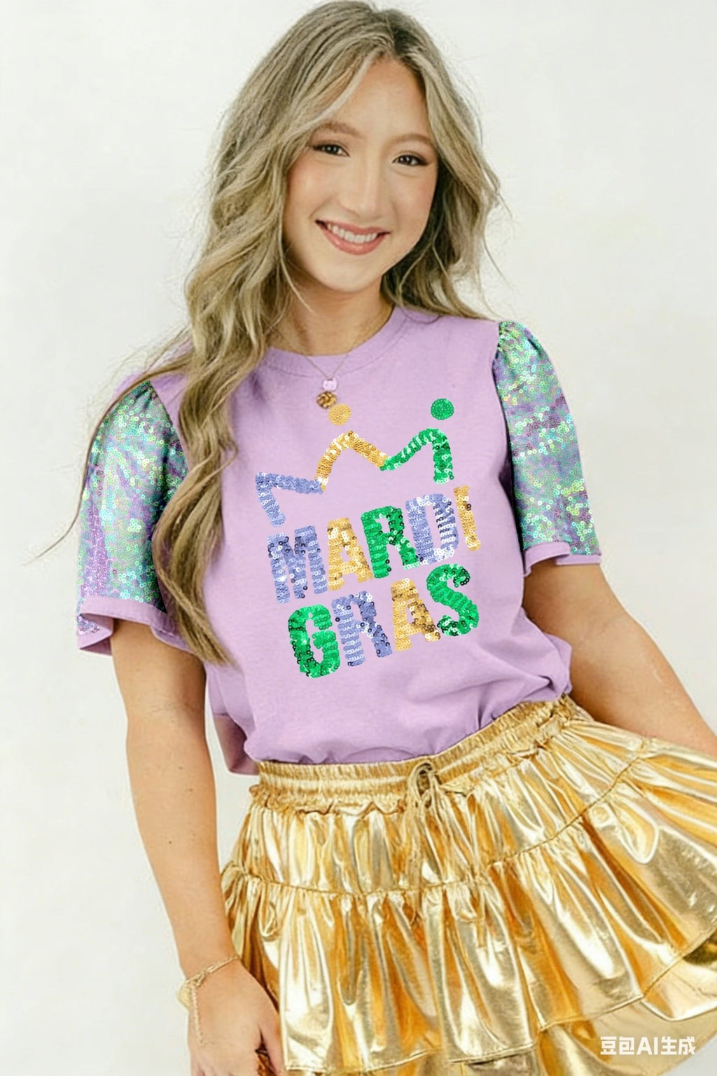 Mardi Gras Sequin Graphic Patchwork T-Shirt - Rooted & Reckless Co.