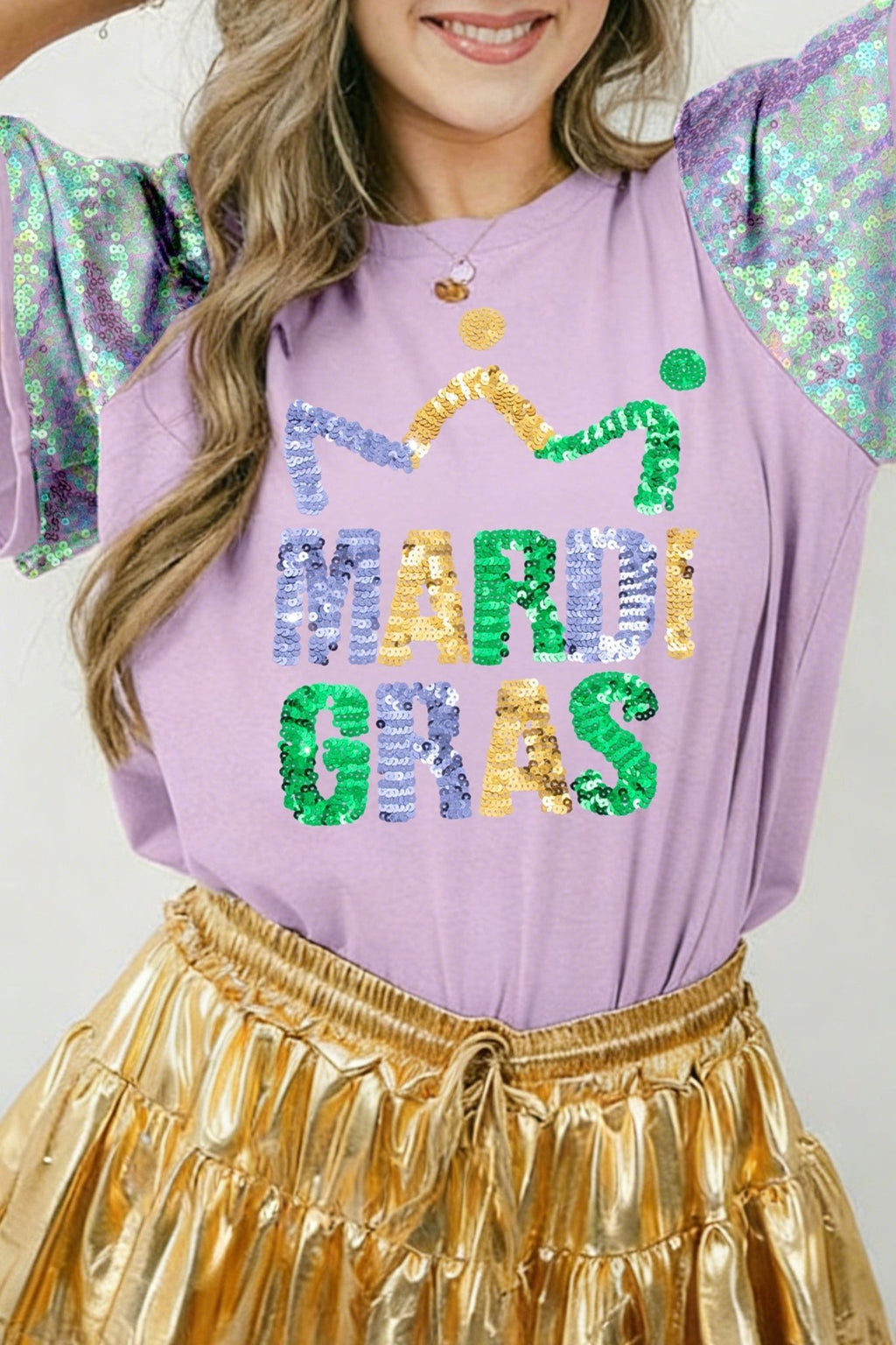 Mardi Gras Sequin Graphic Patchwork T-Shirt - Rooted & Reckless Co.