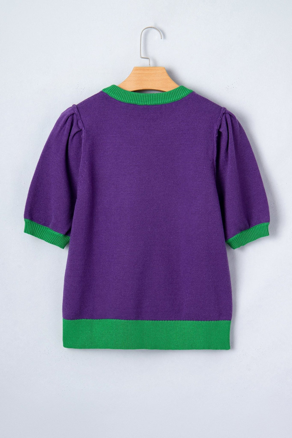 Mardi Gras Tinsel Embroidered Short Sleeve Sweater - Rooted & Reckless Co.