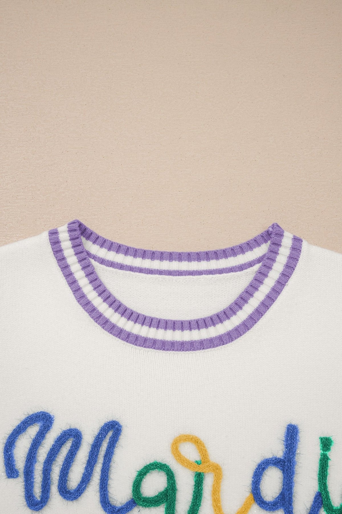 Mardi Gras Tinsel Lettering Short Sleeve Sweater - Rooted & Reckless Co.