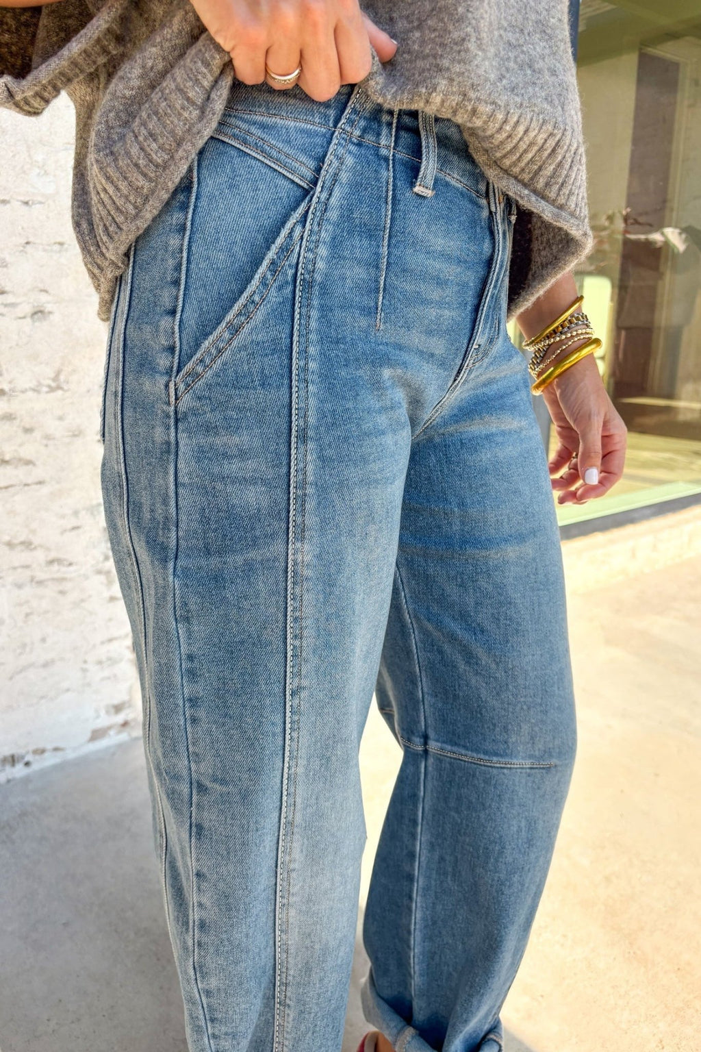 Medium Wash Denim High Waist Barrel Leg Jeans - Rooted & Reckless Co.