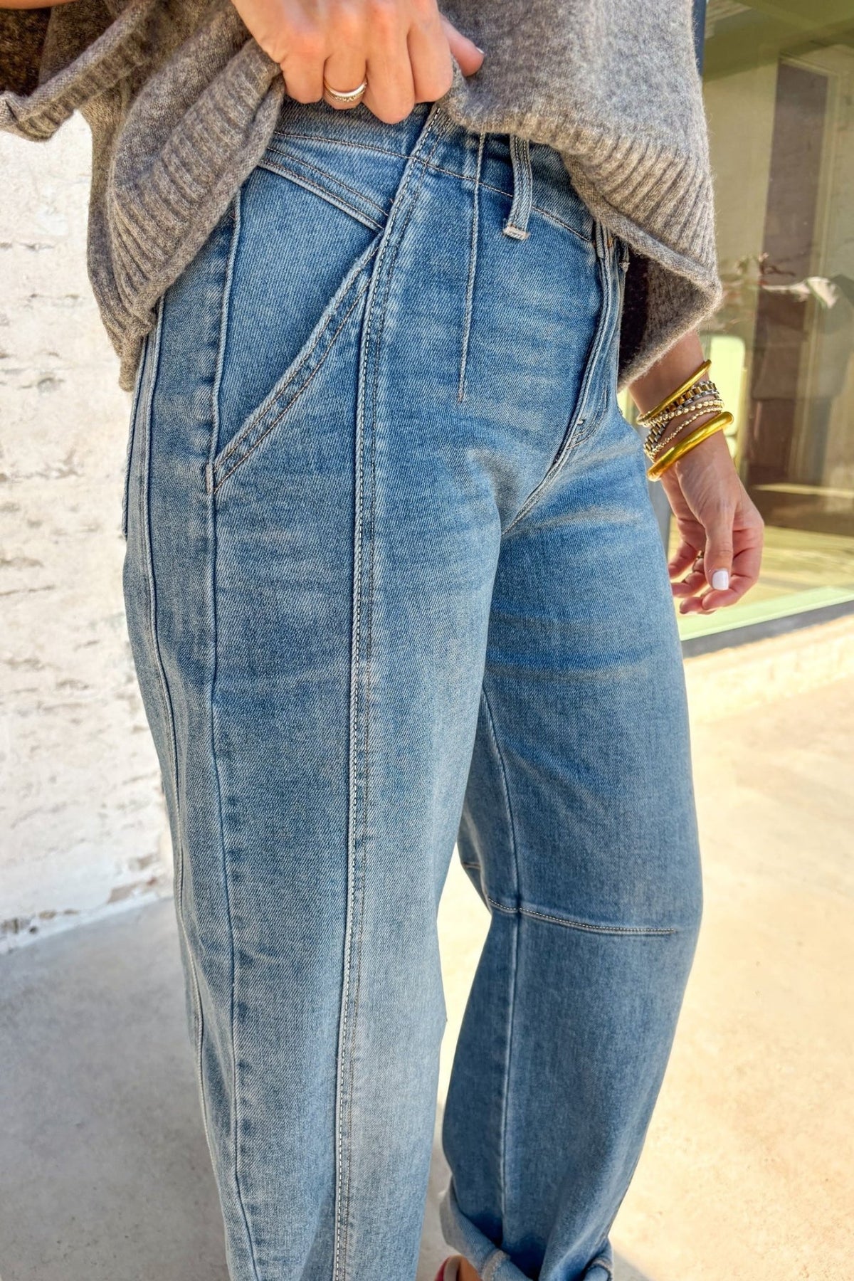 Medium Wash Denim High Waist Barrel Leg Jeans - Rooted & Reckless Co.