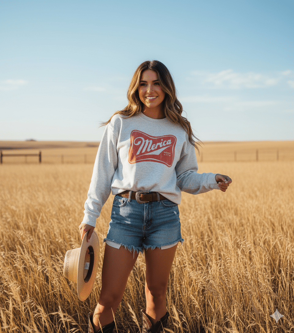 Merica Red Logo Graphic Sweatshirt - Rooted & Reckless Co.