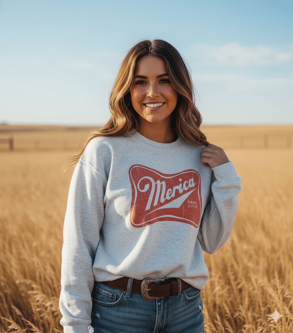 Merica Red Logo Graphic Sweatshirt - Rooted & Reckless Co.