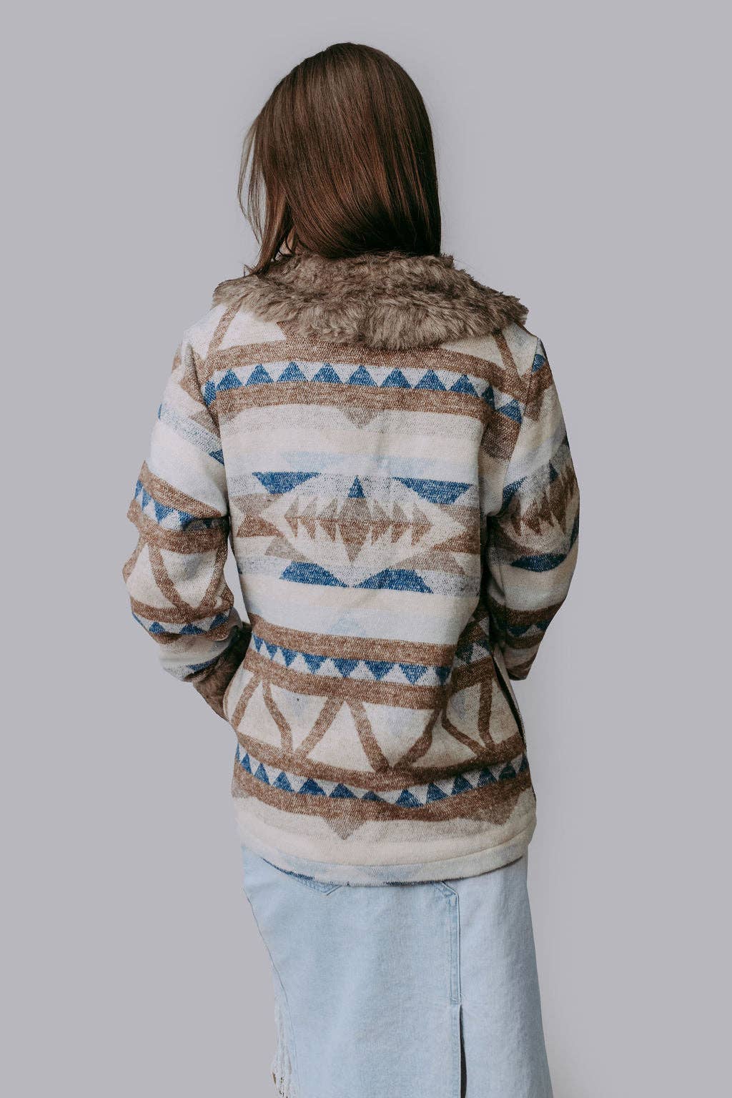 Merigold Kiss "Belle of the West" Southwest-Inspired Fur-Trimmed Western Coat — Faux Fur Lapel with Horn & Loop Closure (medium remains) - Rooted & Reckless Co.