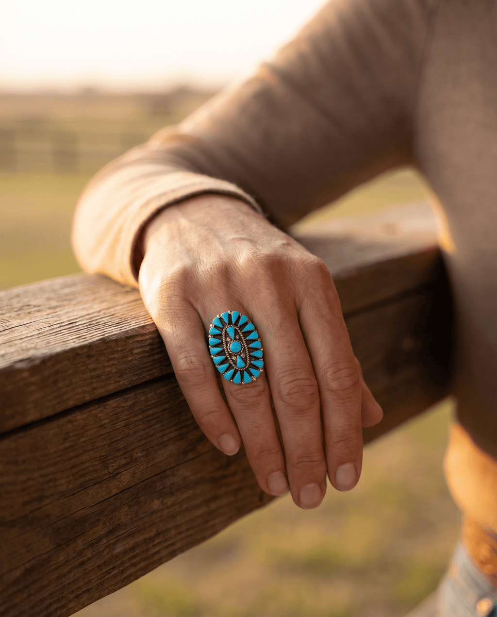 Merlinda Chavez Zuni Sterling Silver Statement Ring with Turquoise — Size 9 (Hallmark "D&M Chavez, Zuni") - Rooted & Reckless Co.