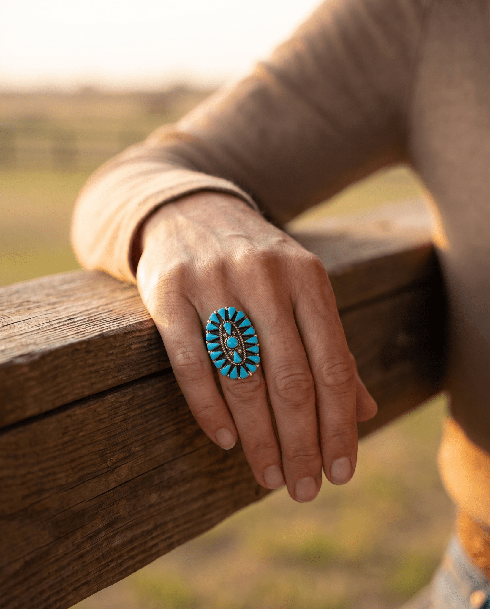 Merlinda Chavez Zuni Sterling Silver Statement Ring with Turquoise — Size 9 (Hallmark "D&M Chavez, Zuni") - Rooted & Reckless Co.