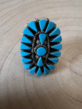 Merlinda Chavez Zuni Sterling Silver Statement Ring with Turquoise — Size 9 (Hallmark "D&M Chavez, Zuni") - Rooted & Reckless Co.