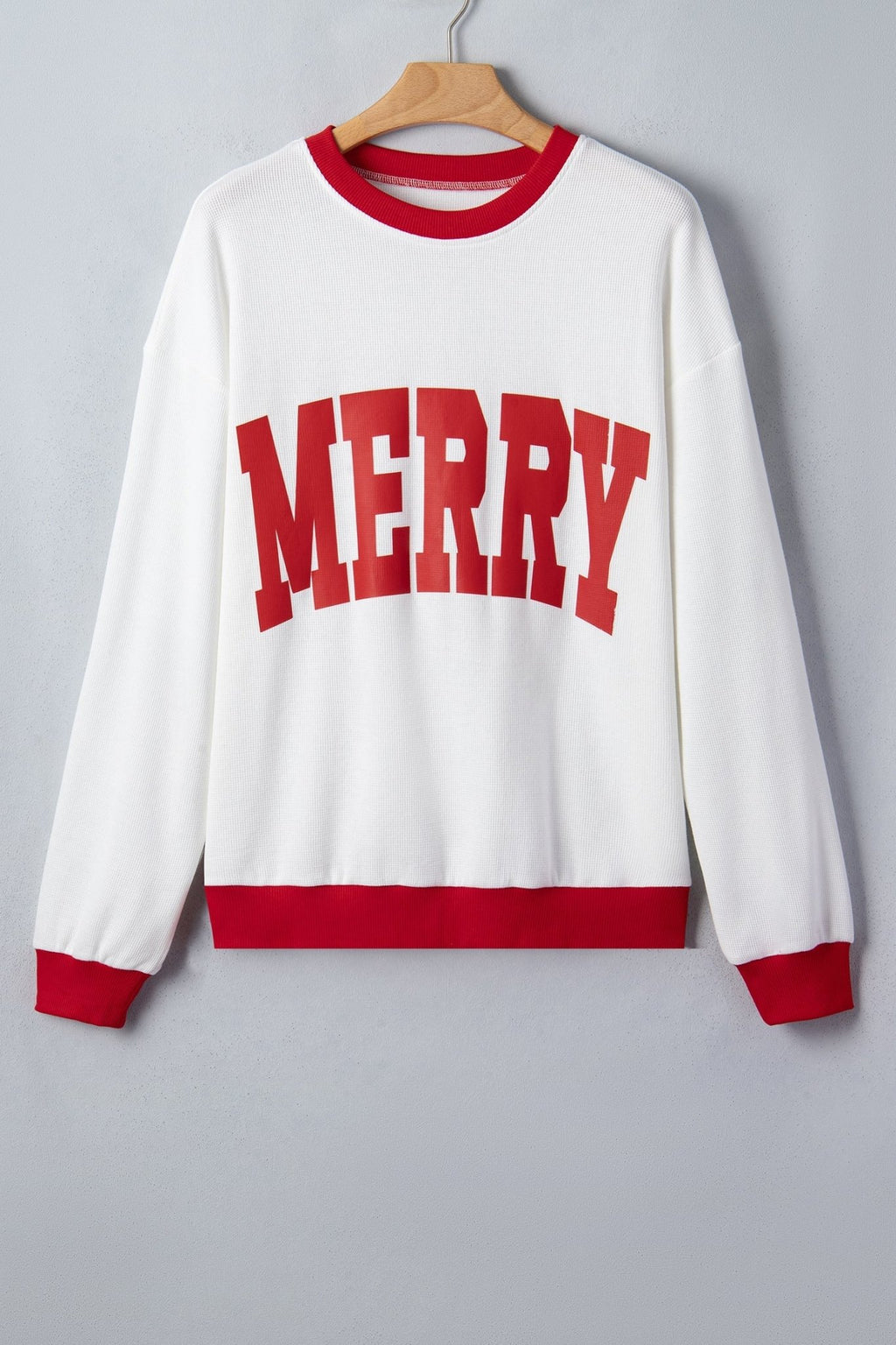 Merry Colorblock Waffle Knit Christmas Sweatshirt - Rooted & Reckless Co.