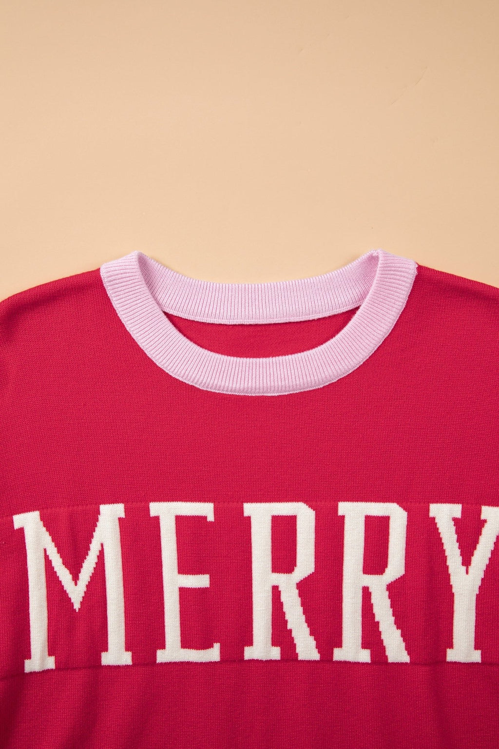 MERRY Contrast Trim Drop Shoulder Christmas Sweater - Rooted & Reckless Co.