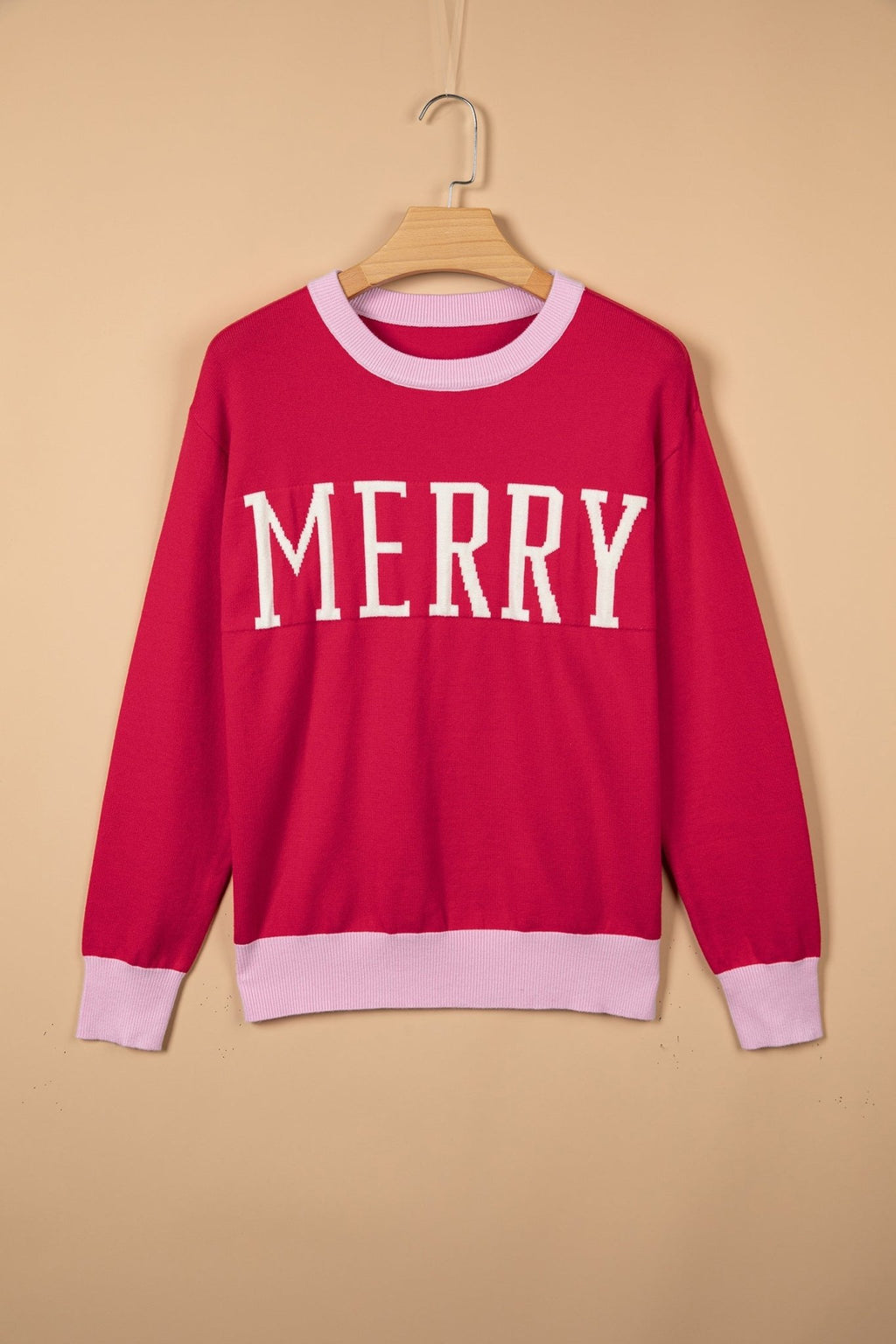 MERRY Contrast Trim Drop Shoulder Christmas Sweater - Rooted & Reckless Co.