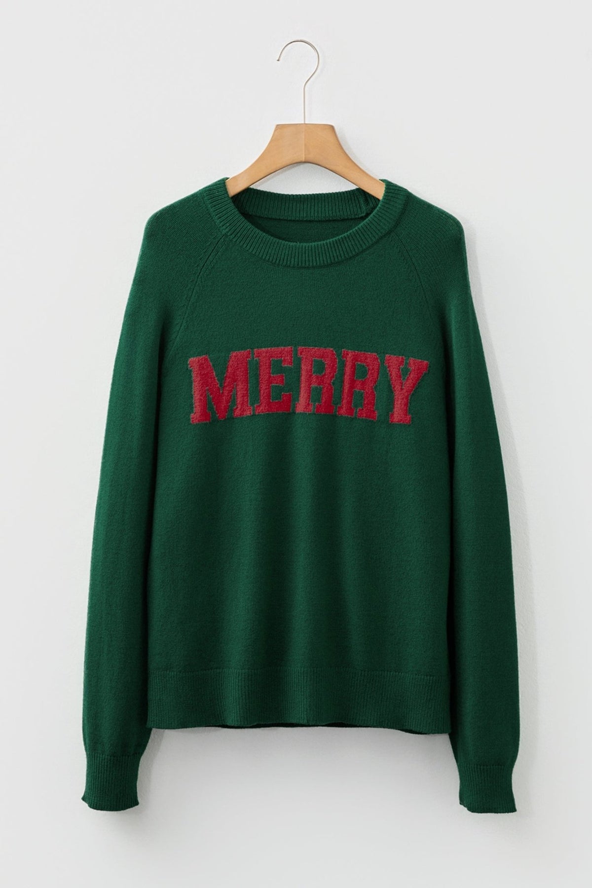 MERRY Raglan Long Sleeve Christmas Sweater - Rooted & Reckless Co.
