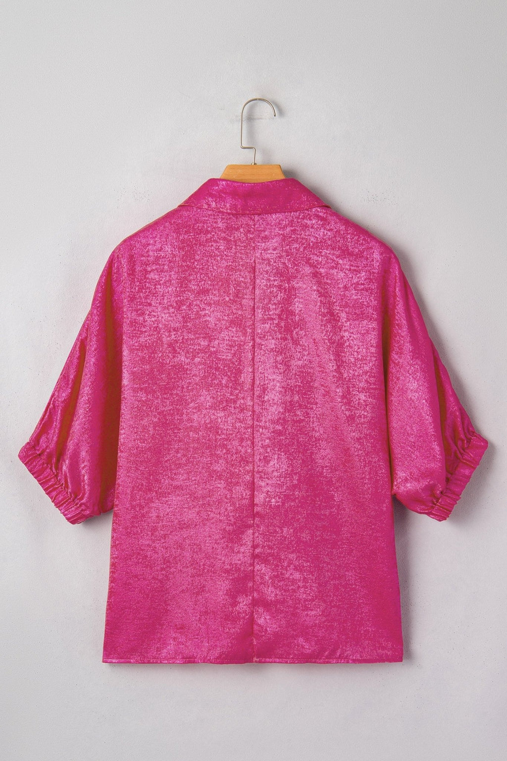 Metallic Collared V-Neck 3/4 Sleeve Top - Rooted & Reckless Co.