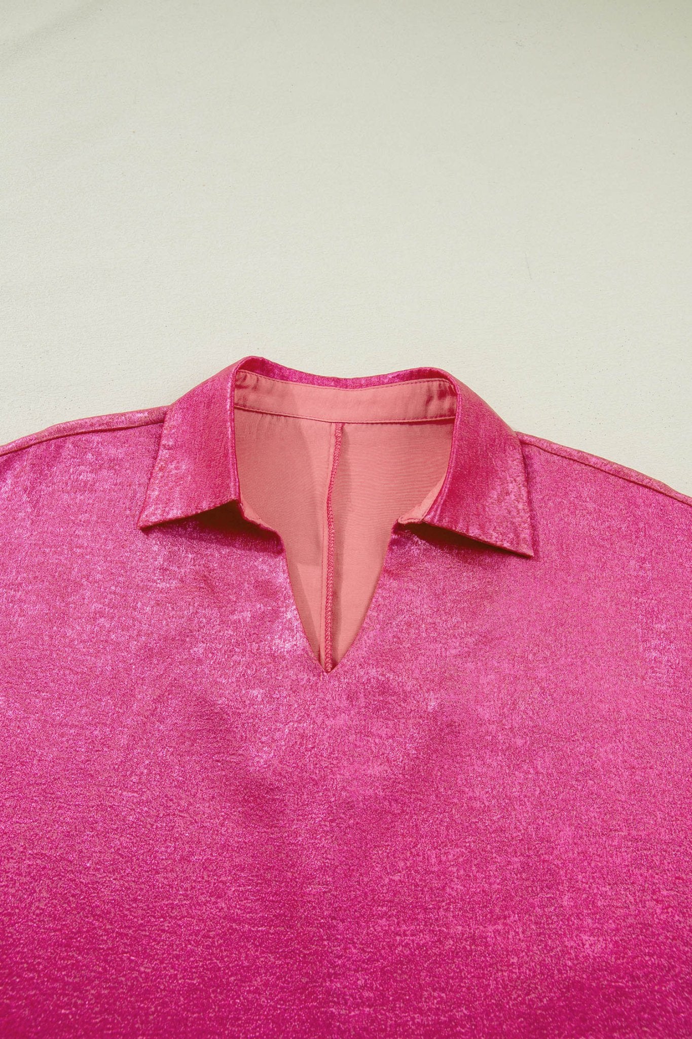 Metallic Collared V-Neck 3/4 Sleeve Top - Rooted & Reckless Co.