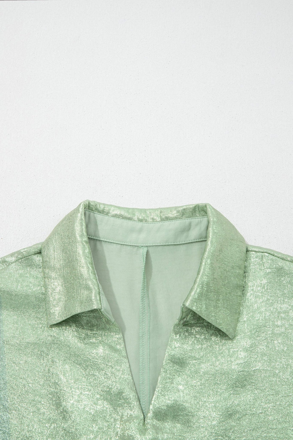 Metallic Collared V-Neck 3/4 Sleeve Top - Rooted & Reckless Co.