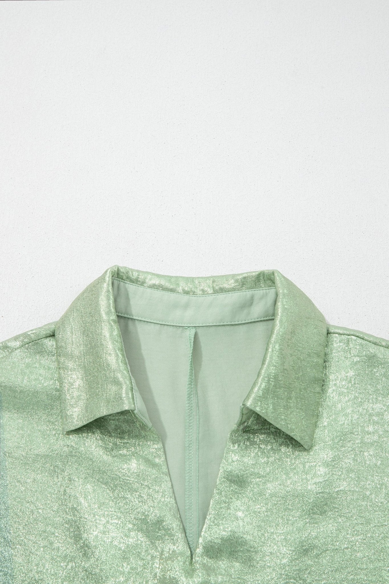 Metallic Collared V-Neck 3/4 Sleeve Top - Rooted & Reckless Co.