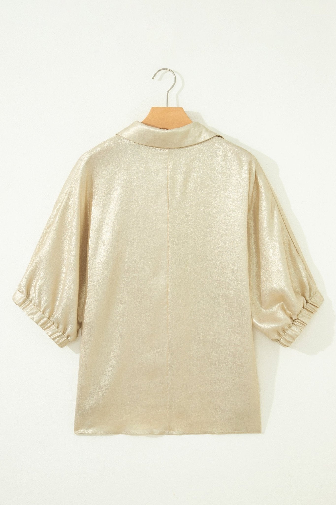 Metallic Collared V-Neck 3/4 Sleeve Top - Rooted & Reckless Co.