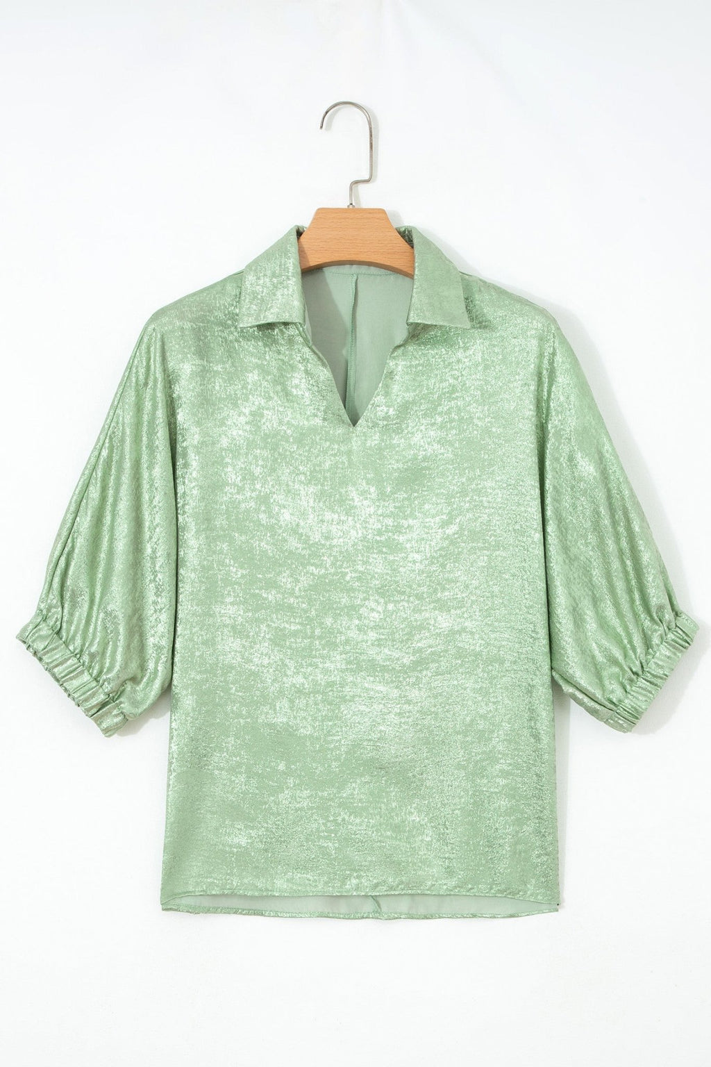 Metallic Collared V-Neck 3/4 Sleeve Top - Rooted & Reckless Co.