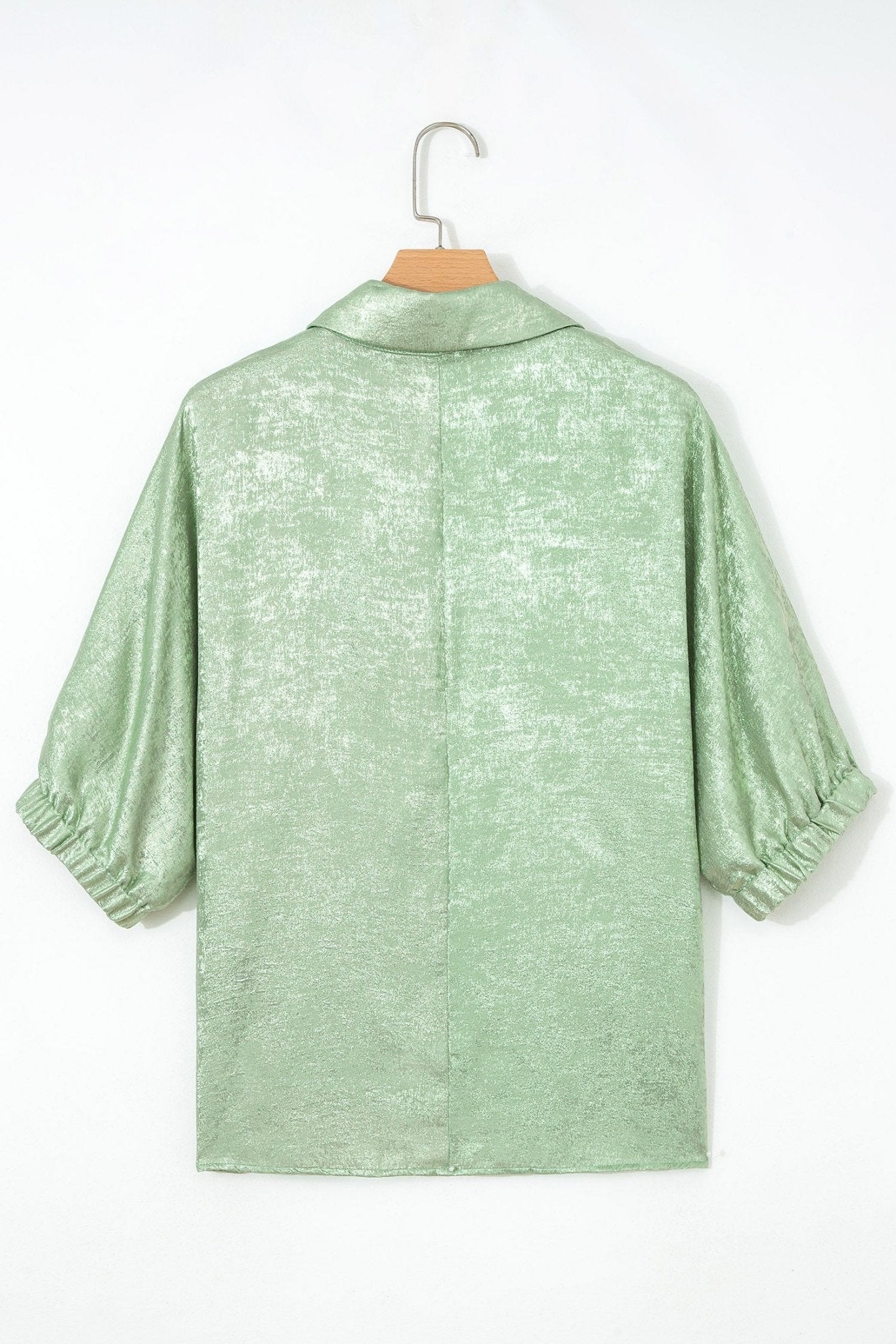 Metallic Collared V-Neck 3/4 Sleeve Top - Rooted & Reckless Co.