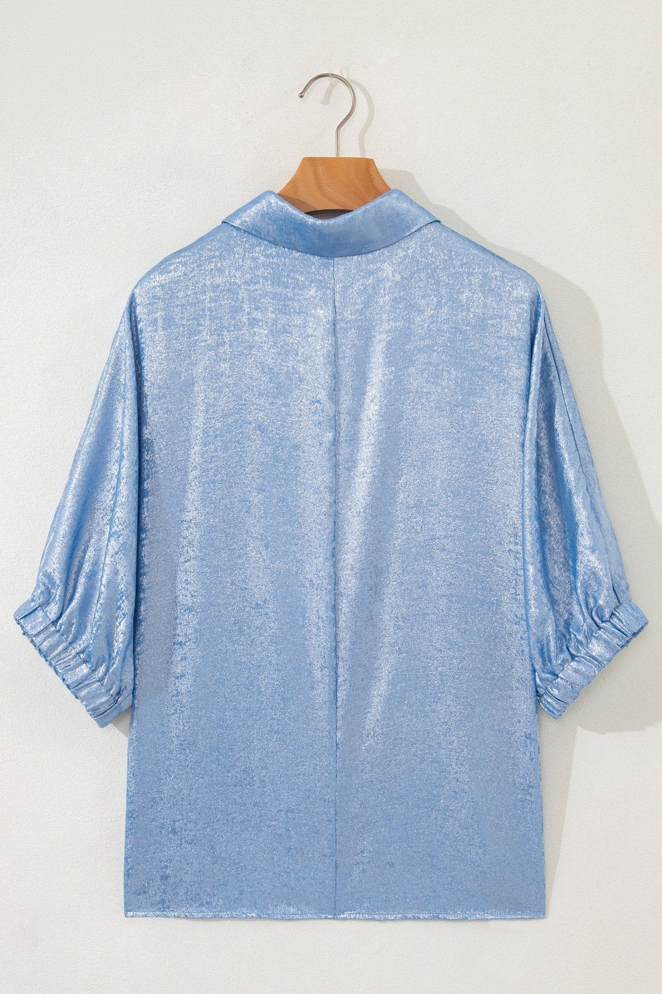 Metallic Collared V-Neck 3/4 Sleeve Top - Rooted & Reckless Co.