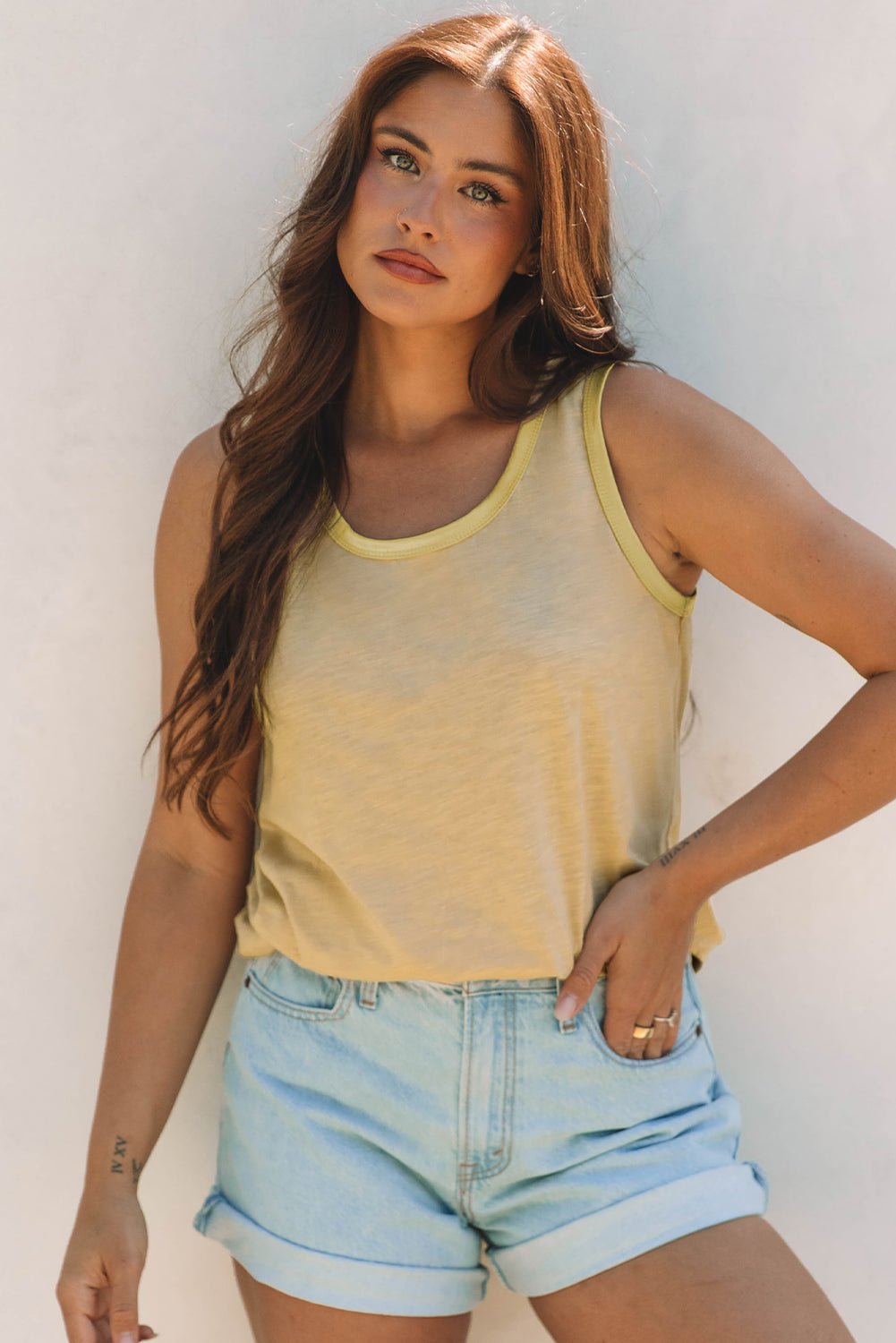Metallic Contrast Trim Scoop Neck Tank Top - Rooted & Reckless Co.