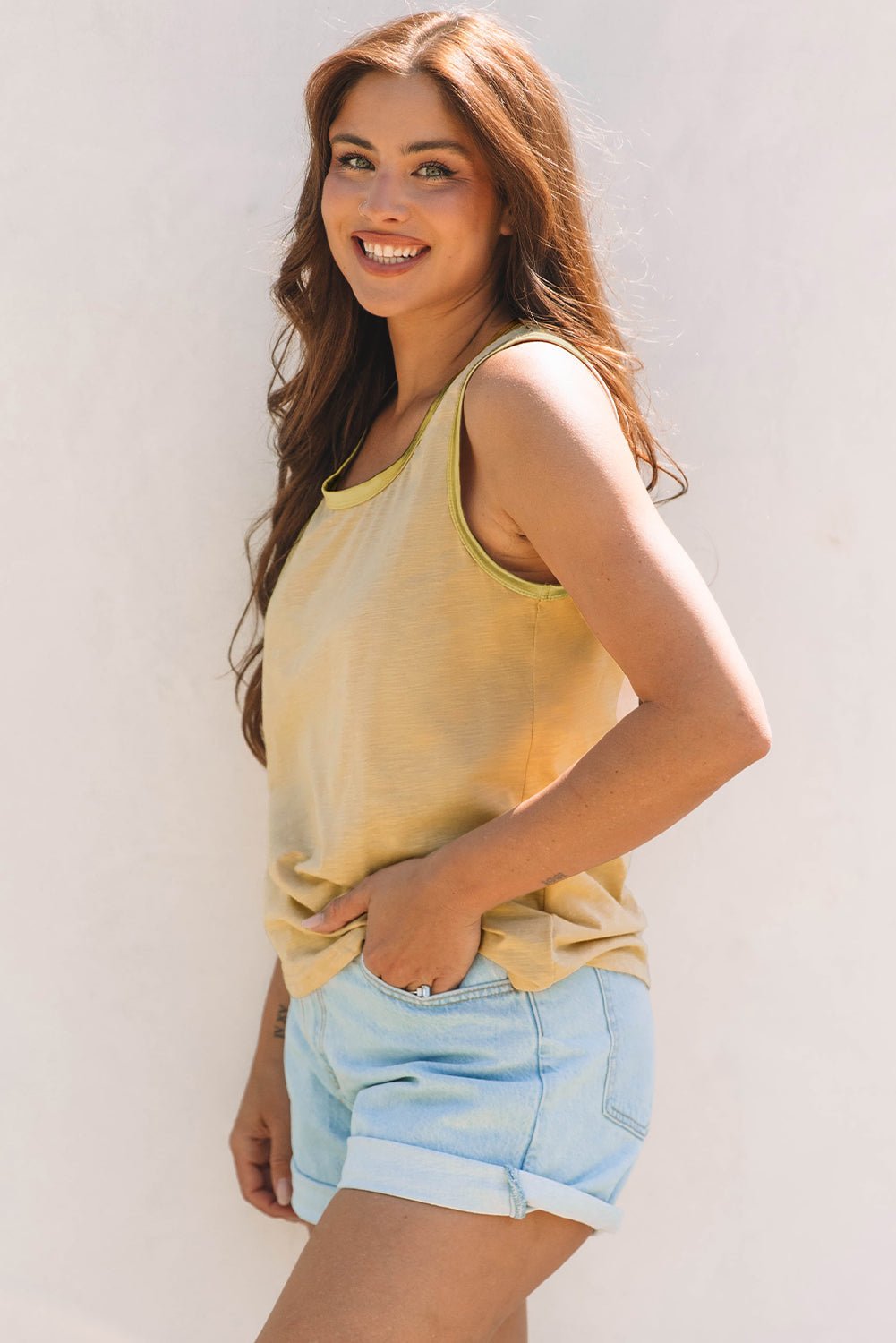 Metallic Contrast Trim Scoop Neck Tank Top - Rooted & Reckless Co.