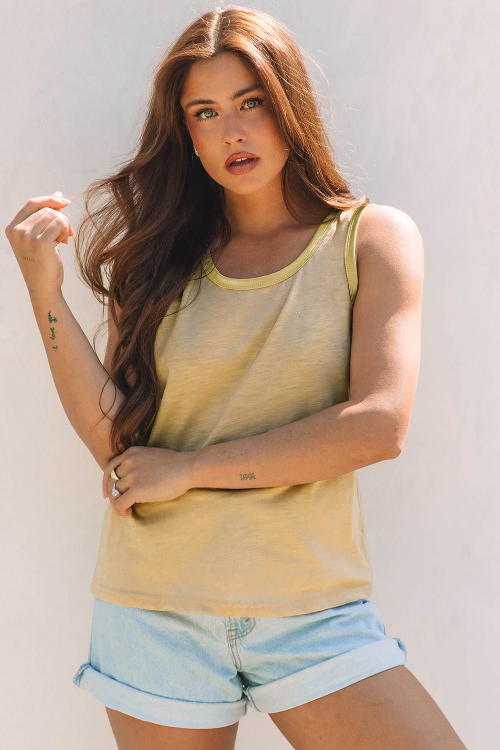 Metallic Contrast Trim Scoop Neck Tank Top - Rooted & Reckless Co.