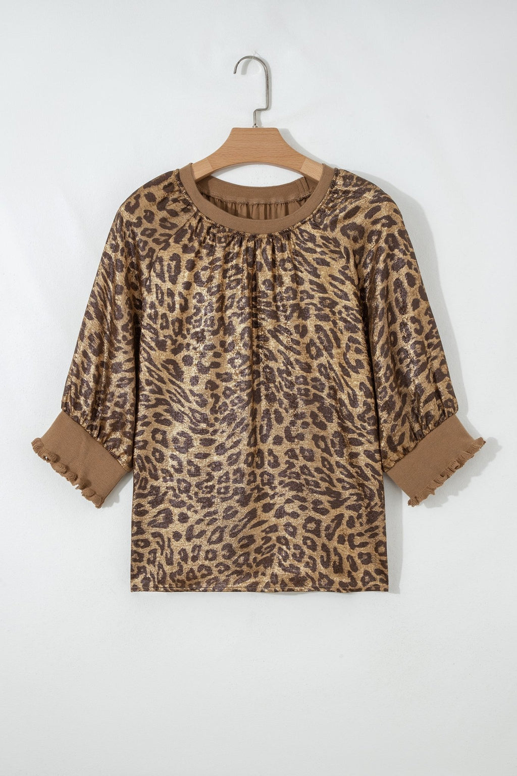 Metallic Leopard 3/4 Sleeve Blouse - Rooted & Reckless Co.