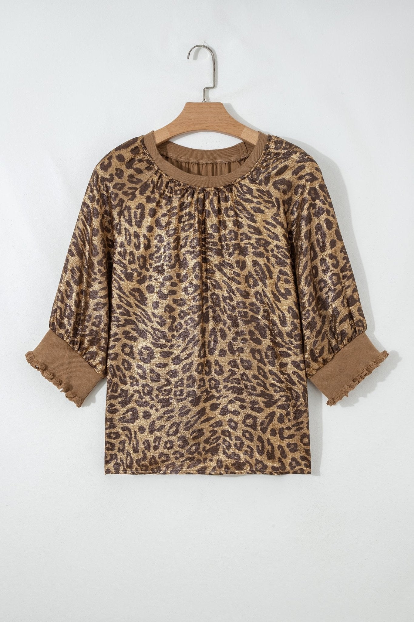 Metallic Leopard 3/4 Sleeve Blouse - Rooted & Reckless Co.