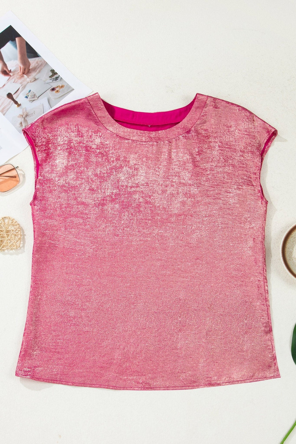 Metallic Round Neck Cap Sleeve Tee - Rooted & Reckless Co.