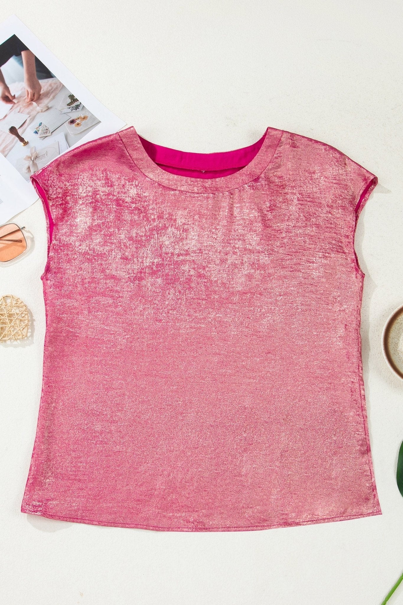 Metallic Round Neck Cap Sleeve Tee - Rooted & Reckless Co.