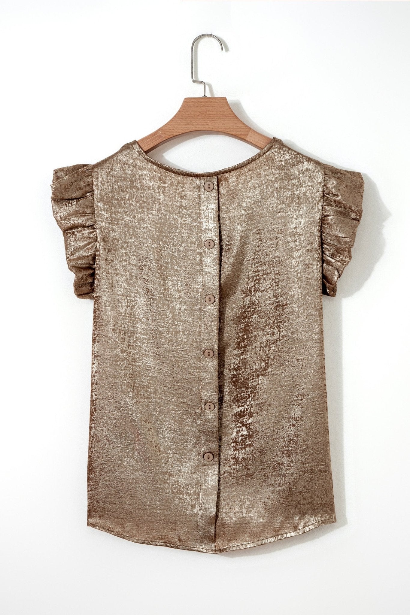 Metallic Ruffle Trim Sleeveless Round Neck Top - Rooted & Reckless Co.