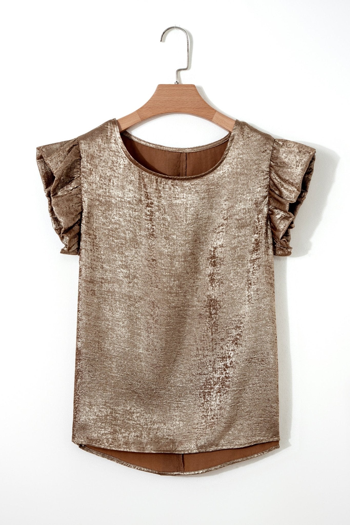 Metallic Ruffle Trim Sleeveless Round Neck Top - Rooted & Reckless Co.