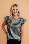 Metallic Ruffle Trim Sleeveless Round Neck Top - Rooted & Reckless Co.