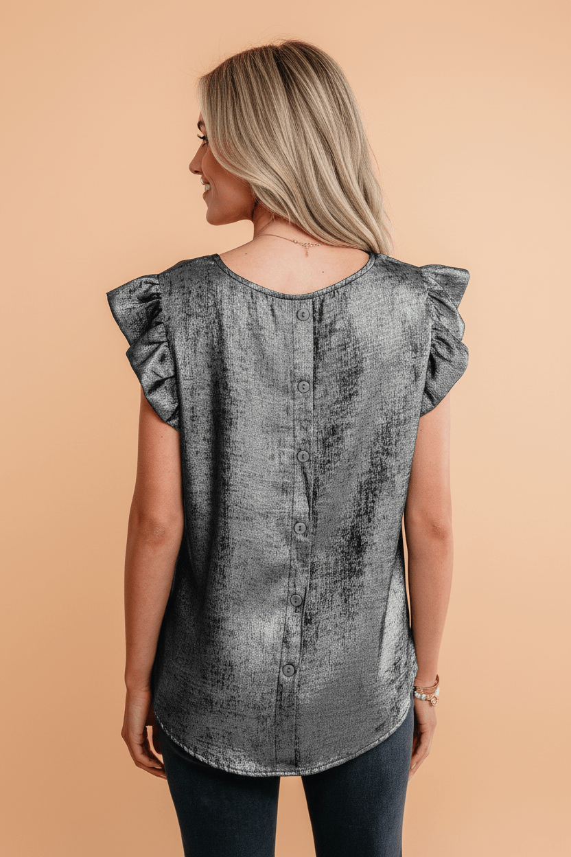 Metallic Ruffle Trim Sleeveless Round Neck Top - Rooted & Reckless Co.