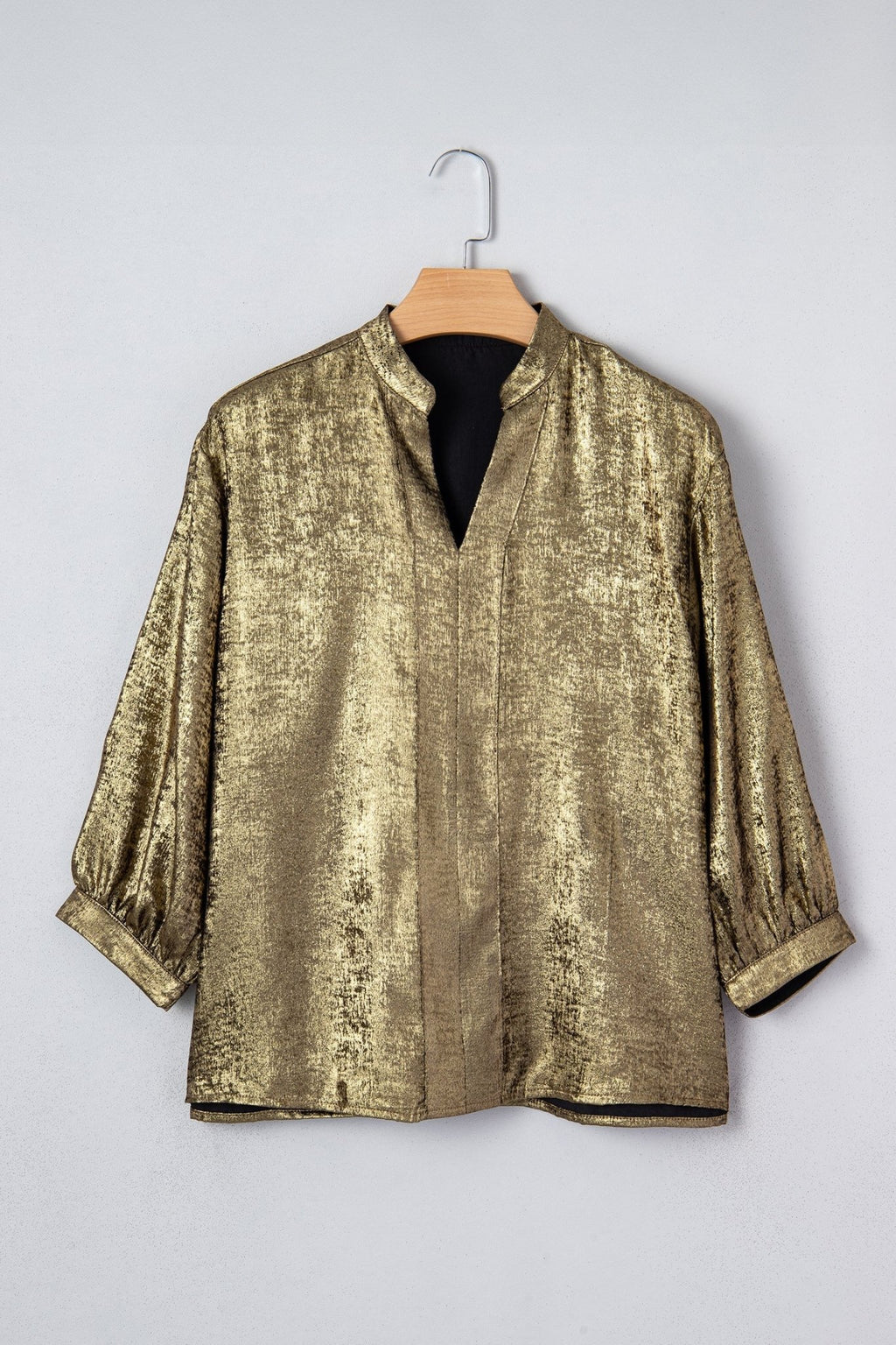 Metallic Split Neck 3/4 Sleeve Blouse - Rooted & Reckless Co.