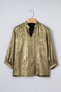 Metallic Split Neck 3/4 Sleeve Blouse - Rooted & Reckless Co.